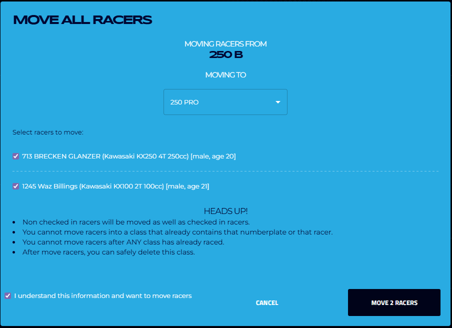 Move racers between classes